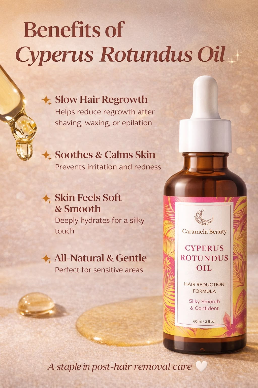Cyperus Rotundus Oil – Hair Removal Formula for Silky Smooth Skin (60ml/2fl oz)