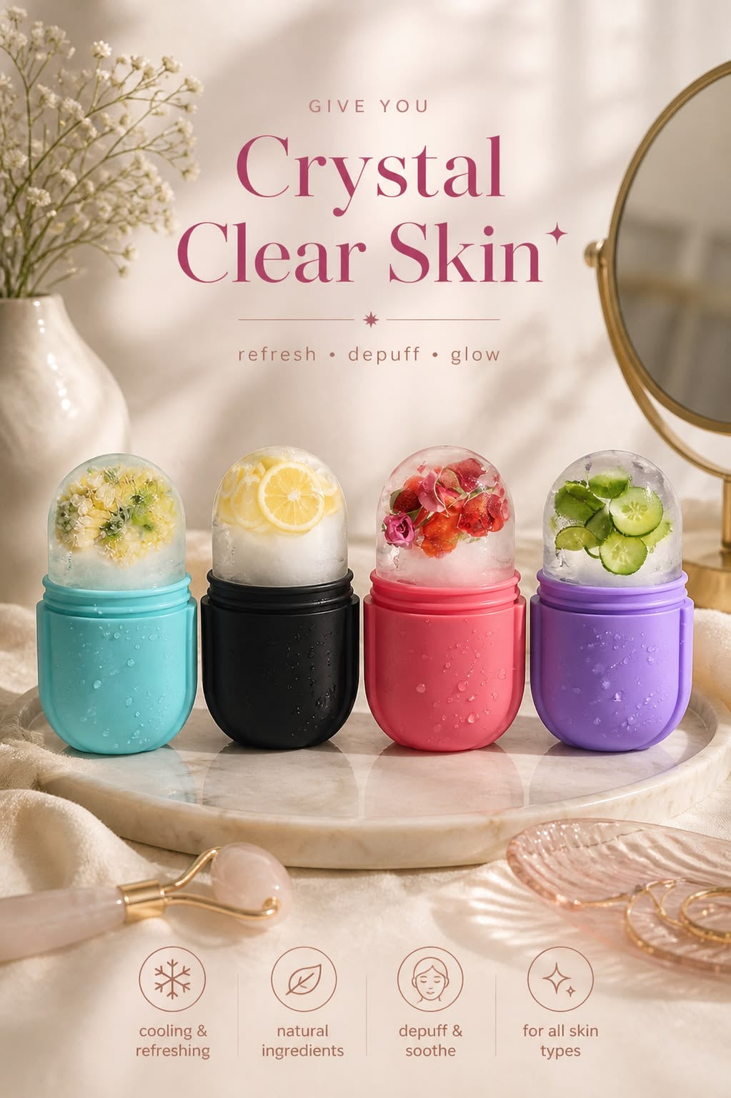 Facial Ice Roller – Cooling Skin Massager for De-Puffing & Pore Care