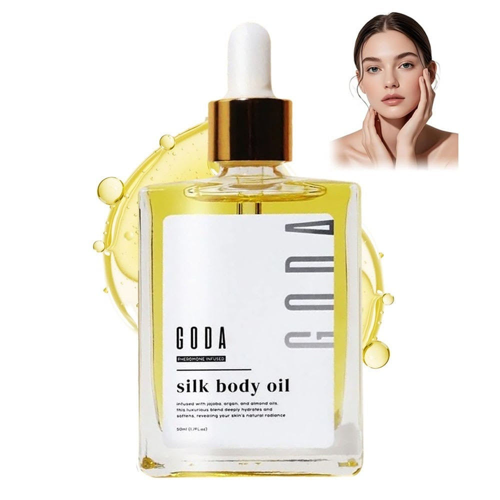 GODA Silk Body Oil – Pheromone-Infused Hydrating Body Oil with Jojoba, Argan & Almond Oil (50ml/1.7fl oz)