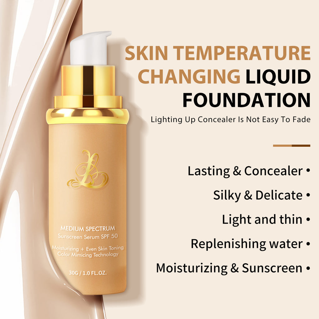 Medium Spectrum Sunscreen Serum SPF 50 – Color-Adapting Liquid Foundation with Glow Boost & Skin Toning (30g/1.0fl oz)